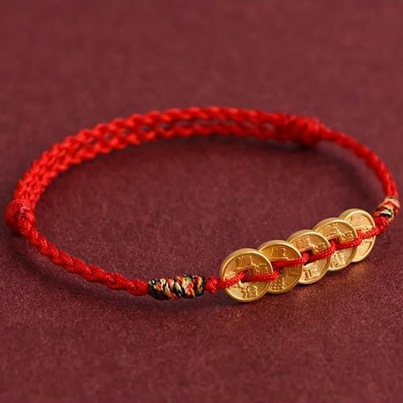 Nimara Ritual Five Copper Coins Design Braided String Protection Bracelet Anklet