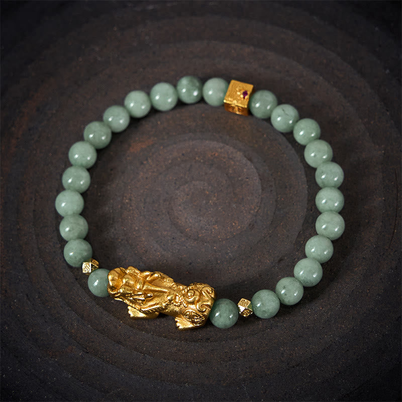 Nimara Ritual Golden Pi Xiu Charm Jade Luck Prosperity Beaded Bracelet