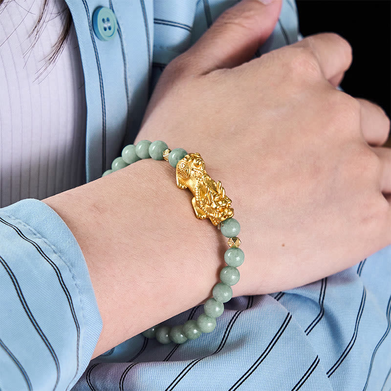 Nimara Ritual Golden Pi Xiu Charm Jade Luck Prosperity Beaded Bracelet
