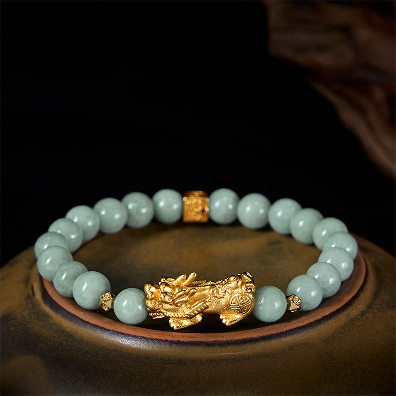 Nimara Ritual Golden Pi Xiu Charm Jade Luck Prosperity Beaded Bracelet