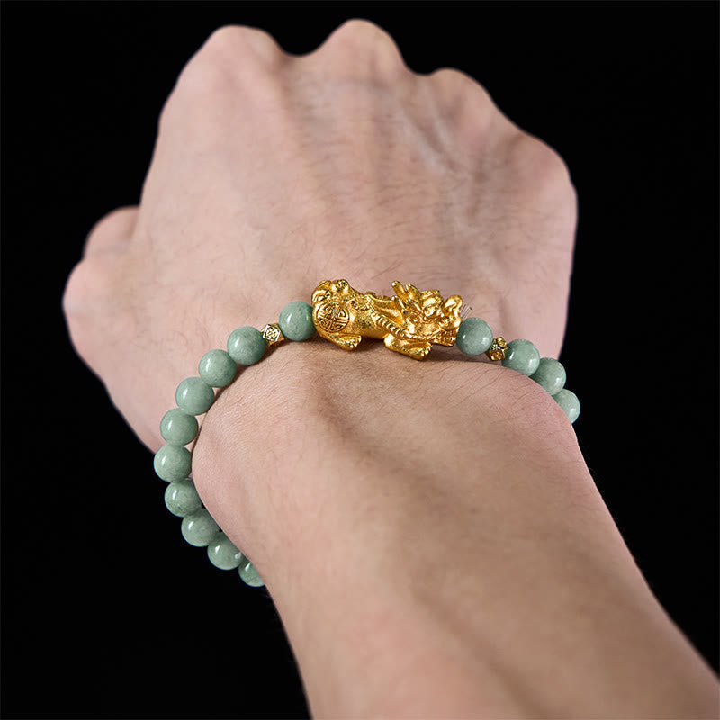 Nimara Ritual Golden Pi Xiu Charm Jade Luck Prosperity Beaded Bracelet
