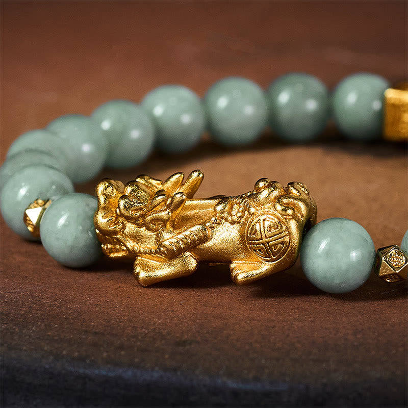 Nimara Ritual Golden Pi Xiu Charm Jade Luck Prosperity Beaded Bracelet