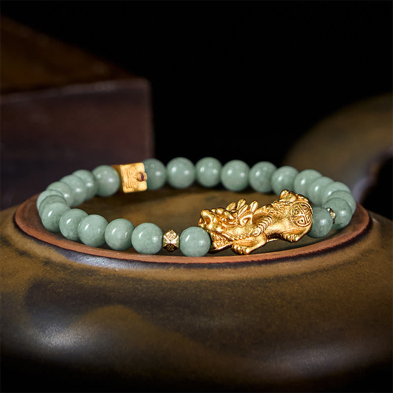 Nimara Ritual Golden Pi Xiu Charm Jade Luck Prosperity Beaded Bracelet