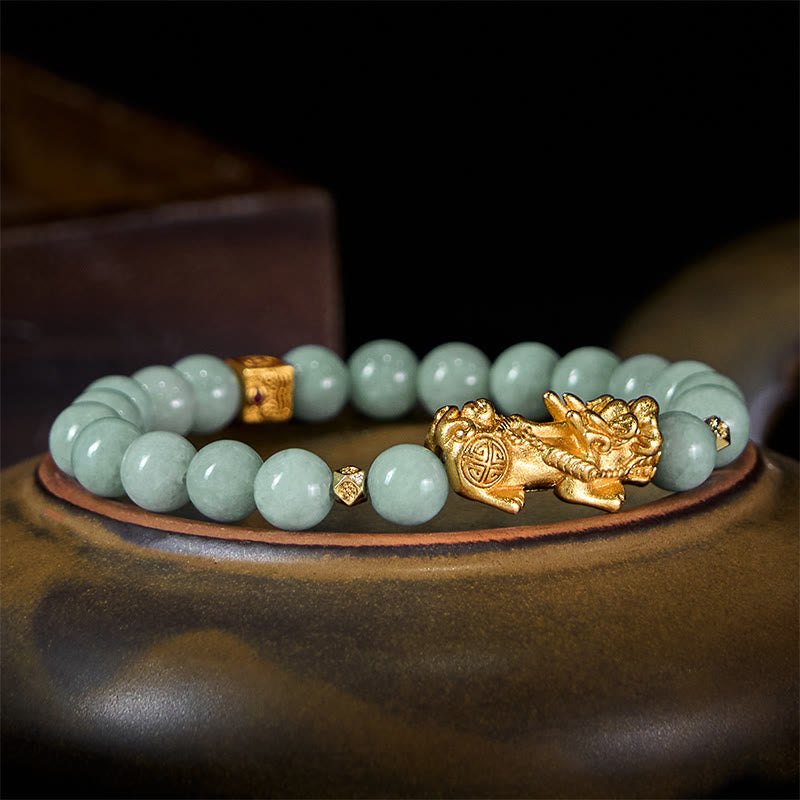 Nimara Ritual Golden Pi Xiu Charm Jade Luck Prosperity Beaded Bracelet