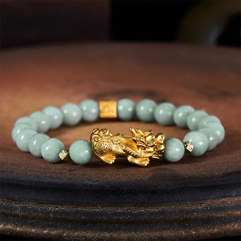 Nimara Ritual Golden Pi Xiu Charm Jade Luck Prosperity Beaded Bracelet