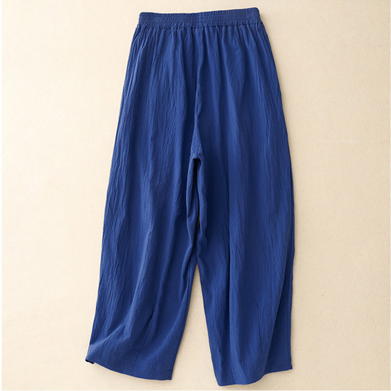 Nimara Ritual Commute Solid Color Women's Harem Elastic Waist Cotton 7-8 Length Pants With Pockets