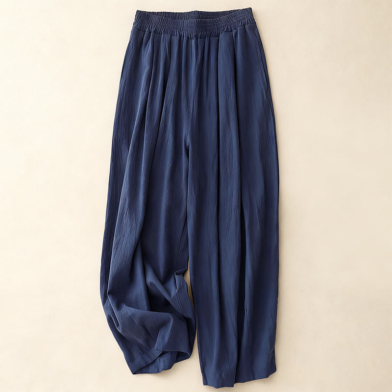 Nimara Ritual Commute Solid Color Women's Harem Elastic Waist Cotton 7-8 Length Pants With Pockets