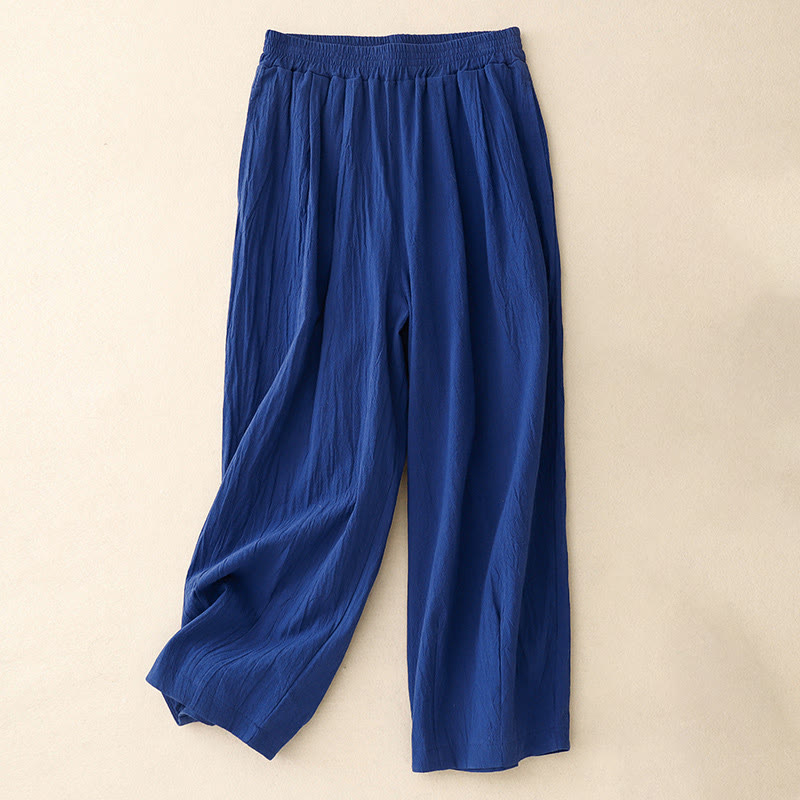 Nimara Ritual Commute Solid Color Women's Harem Elastic Waist Cotton 7-8 Length Pants With Pockets