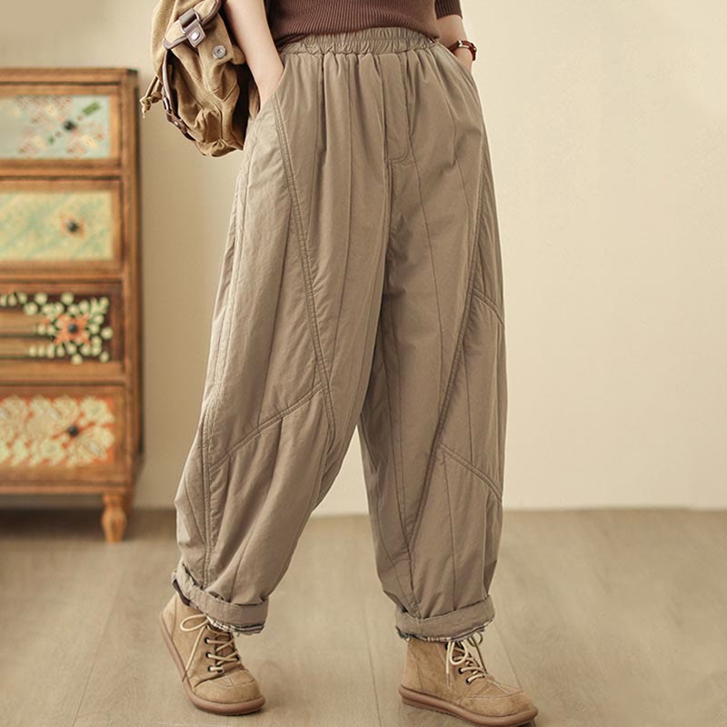 Nimara Ritual Winter Plain High Waist Women's Harem Thermal Elastic Waist Pants With Pockets