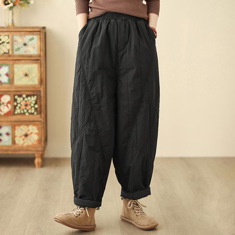 Nimara Ritual Winter Plain High Waist Women's Harem Thermal Elastic Waist Pants With Pockets