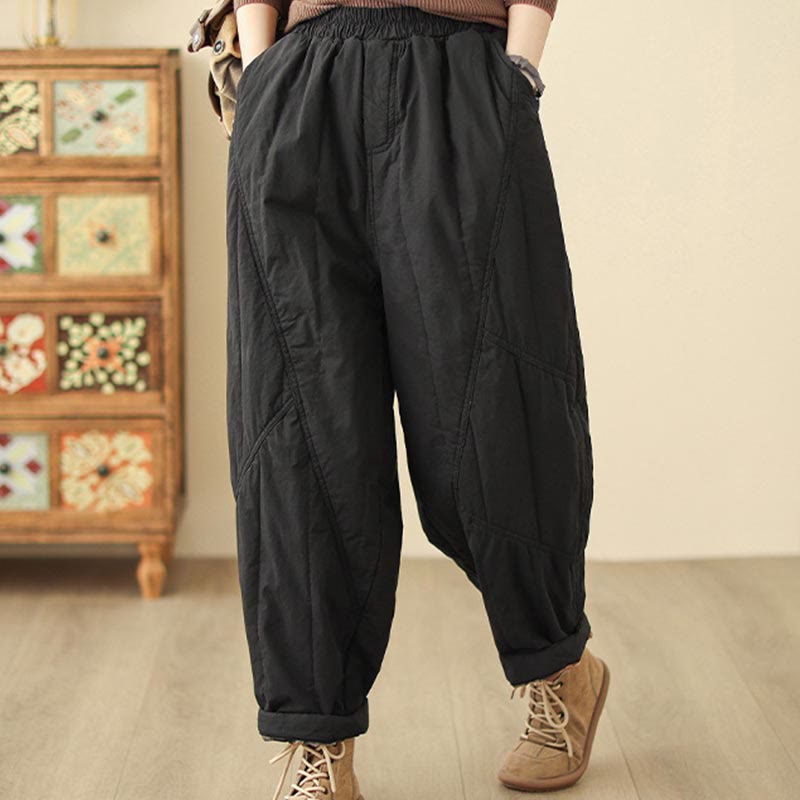 Nimara Ritual Winter Plain High Waist Women's Harem Thermal Elastic Waist Pants With Pockets