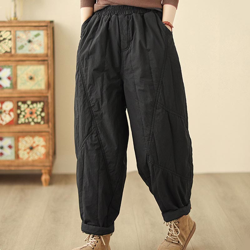 Nimara Ritual Winter Plain High Waist Women's Harem Thermal Elastic Waist Pants With Pockets