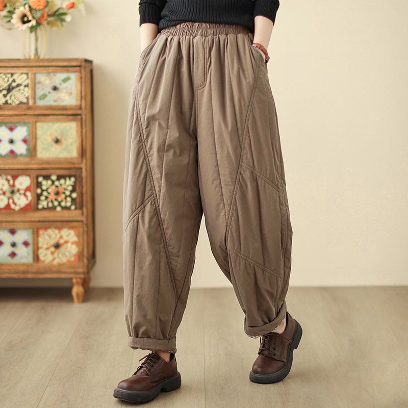 Nimara Ritual Winter Plain High Waist Women's Harem Thermal Elastic Waist Pants With Pockets