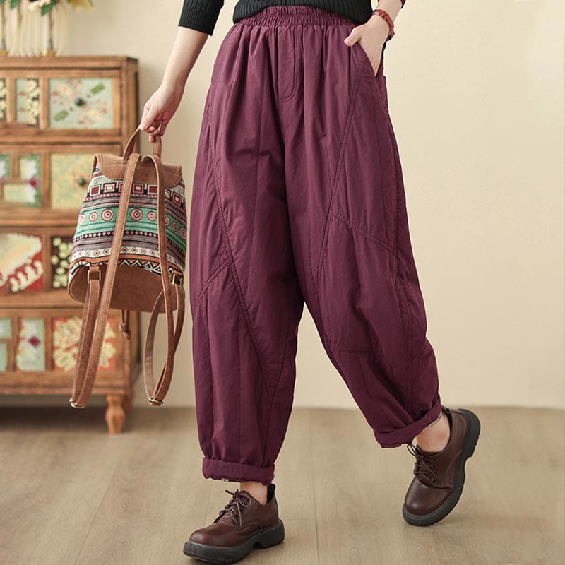 Nimara Ritual Winter Plain High Waist Women's Harem Thermal Elastic Waist Pants With Pockets