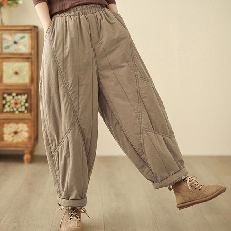 Nimara Ritual Winter Plain High Waist Women's Harem Thermal Elastic Waist Pants With Pockets
