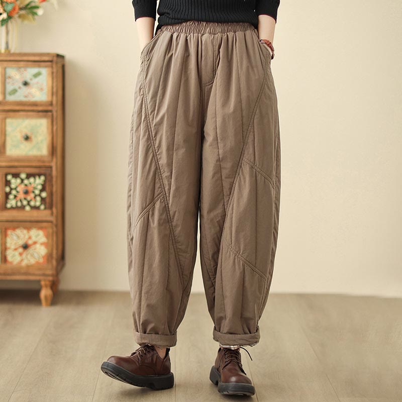 Nimara Ritual Winter Plain High Waist Women's Harem Thermal Elastic Waist Pants With Pockets