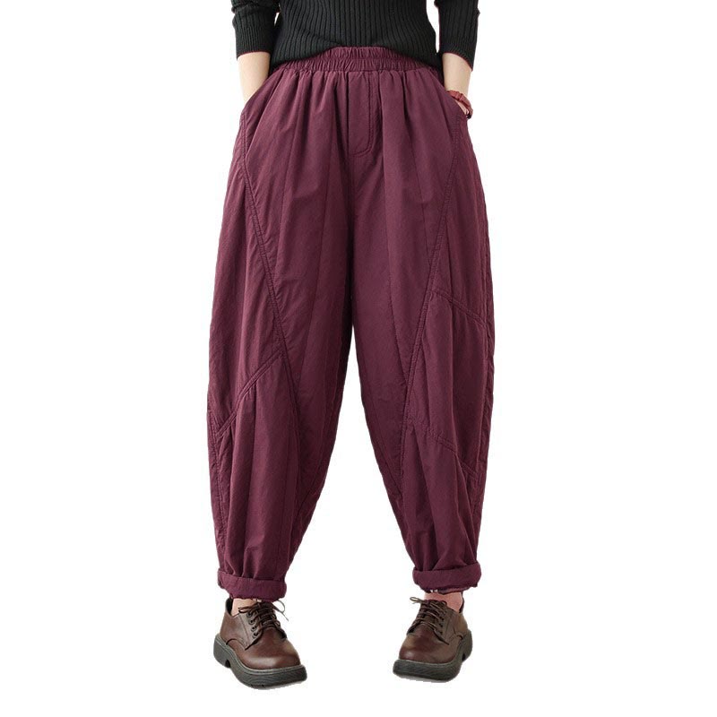 Nimara Ritual Winter Plain High Waist Women's Harem Thermal Elastic Waist Pants With Pockets