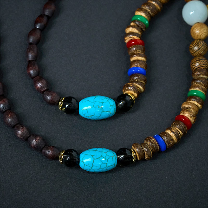 Wealth Positive Avalokitesvara Coconut Shell Beads Pendant Necklace