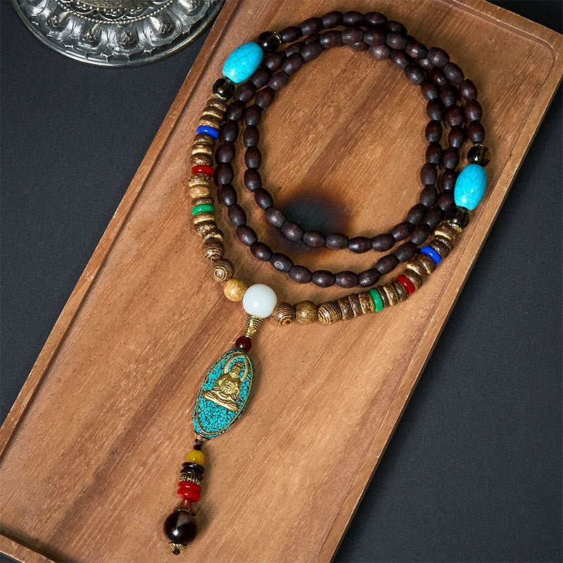 Wealth Positive Avalokitesvara Coconut Shell Beads Pendant Necklace