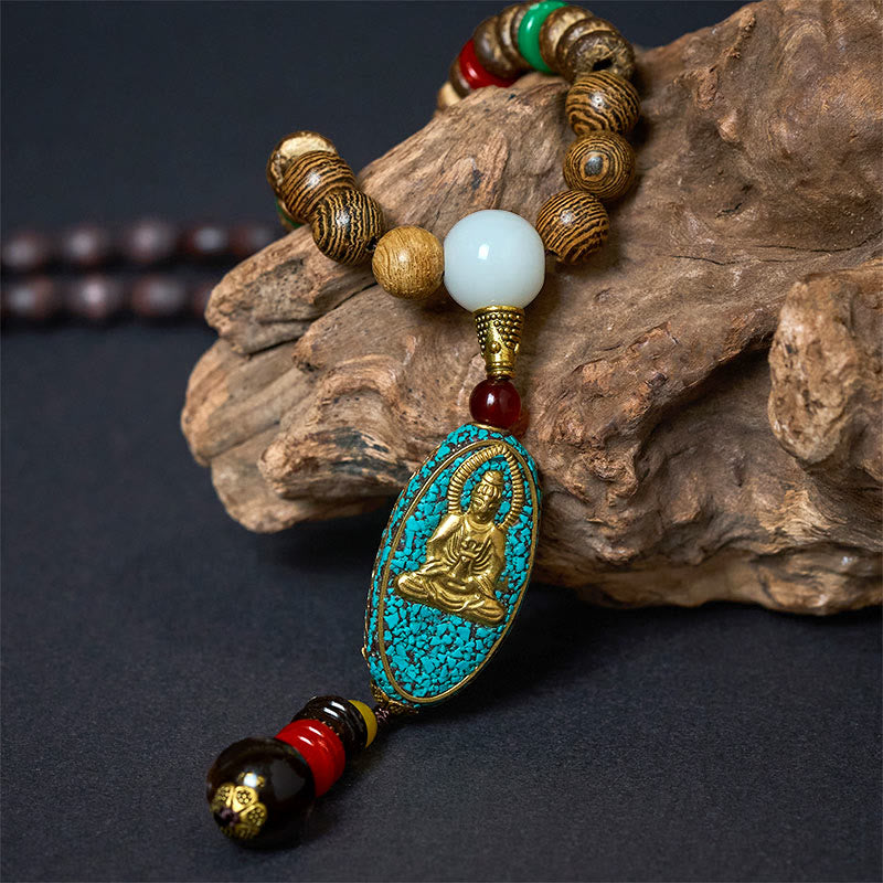 Nimara Ritual Vintage Nepal Avalokitesvara Harmony Coconut Shell Beads Pendant Necklace