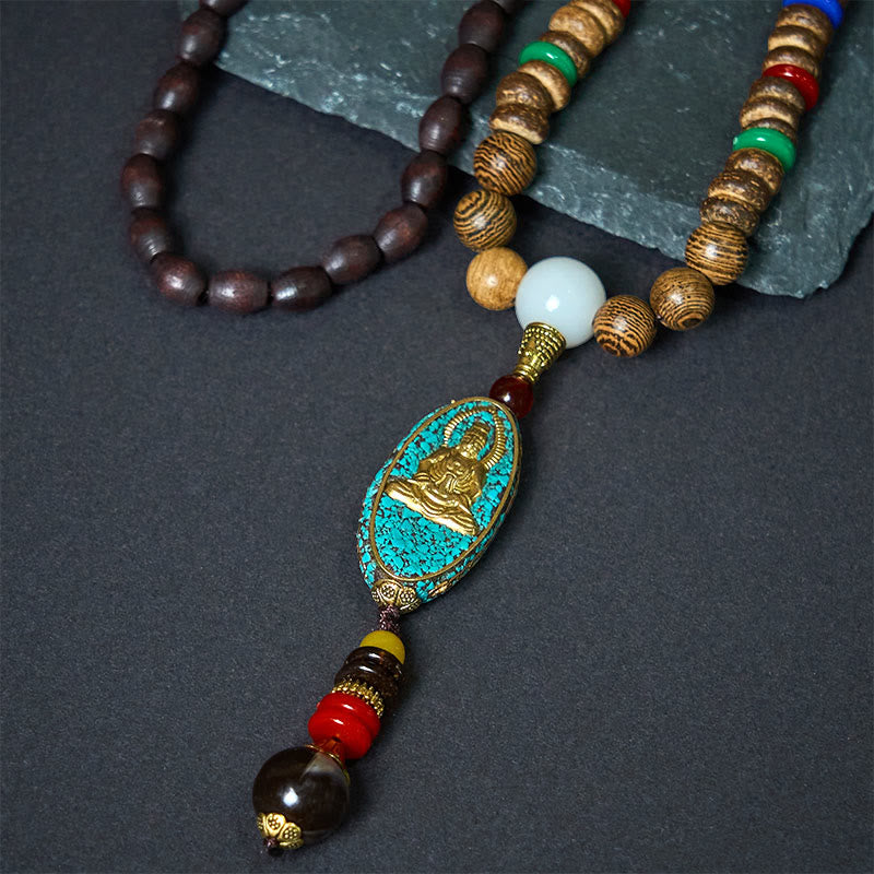 Wealth Positive Avalokitesvara Coconut Shell Beads Pendant Necklace