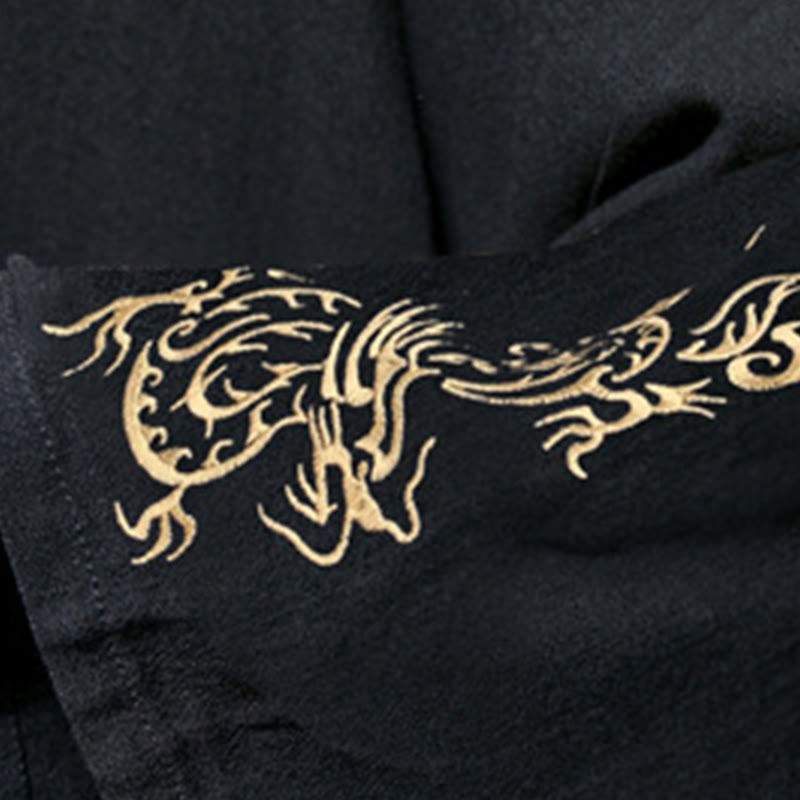 Nimara Ritual Dragon Phoenix Open Front Long Sleeve Jacket Men's Cotton Kimono
