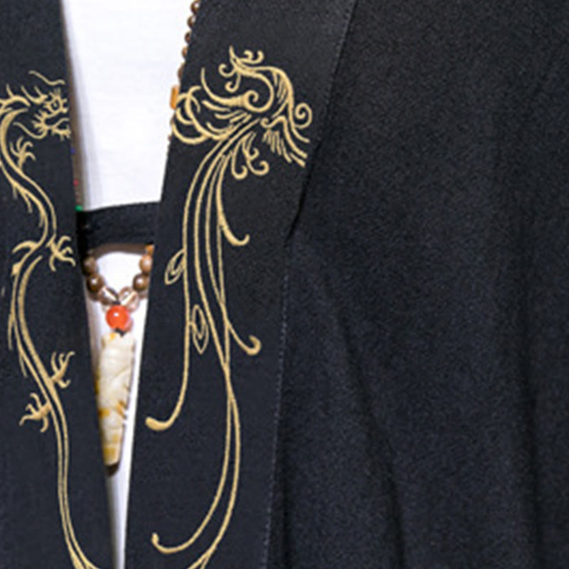 Nimara Ritual Dragon Phoenix Open Front Long Sleeve Jacket Men's Cotton Kimono