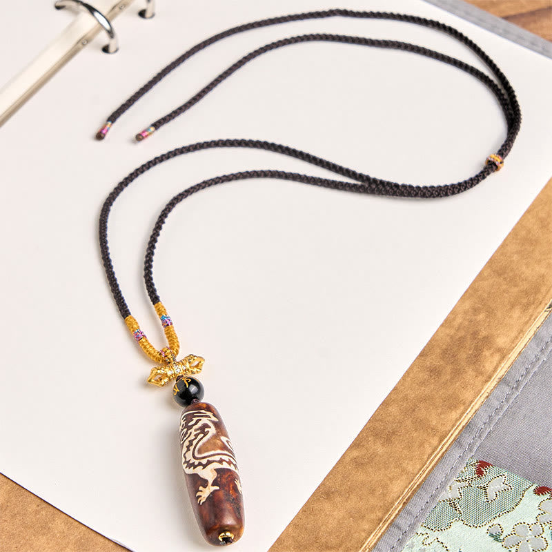 Nimara Ritual Tibetan Agate Dragon Pattern Nine-eye Dzi Protection Necklace Pendant