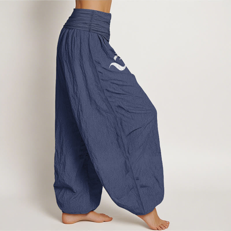 Nimara Ritual Blooming Lotus Om Symbol Pattern Women's Elastic Waist Harem Pure Cotton Pants