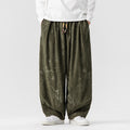 Nimara Ritual Winter Dragon Phoenix Pattern Cotton Corduroy Men's Harem Pants With Pockets