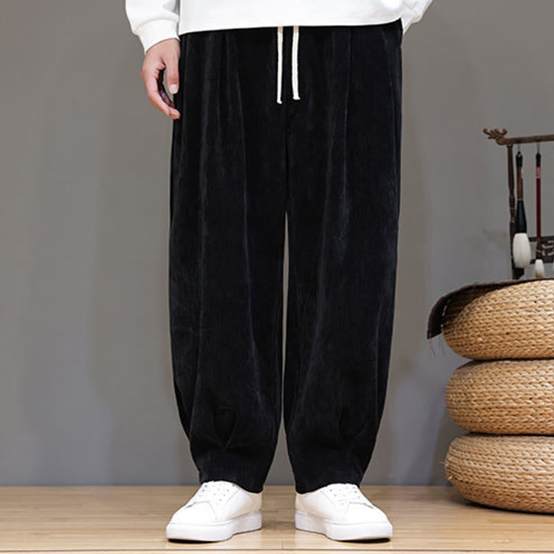 Nimara Ritual Winter Pure Color Cotton Men's Harem Thickened Fleece-lined Pants With Pockets
