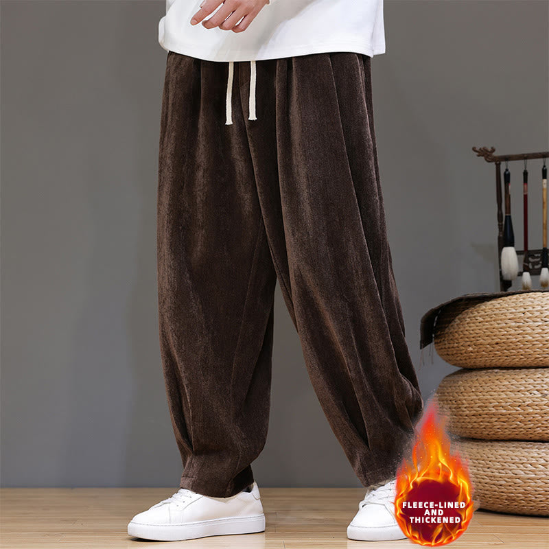 Nimara Ritual Winter Pure Color Cotton Men's Harem Thickened Fleece-lined Pants With Pockets