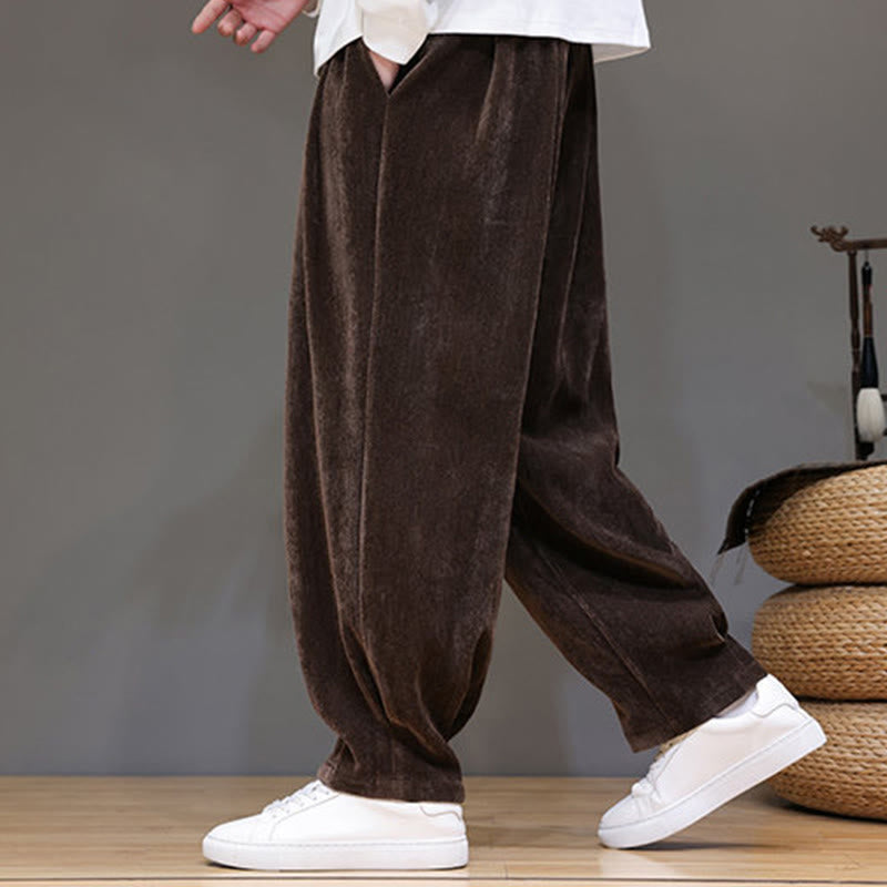 Nimara Ritual Winter Pure Color Cotton Men's Harem Thickened Fleece-lined Pants With Pockets