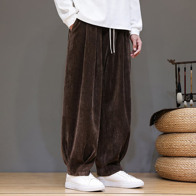 Nimara Ritual Winter Pure Color Cotton Men's Harem Thickened Fleece-lined Pants With Pockets
