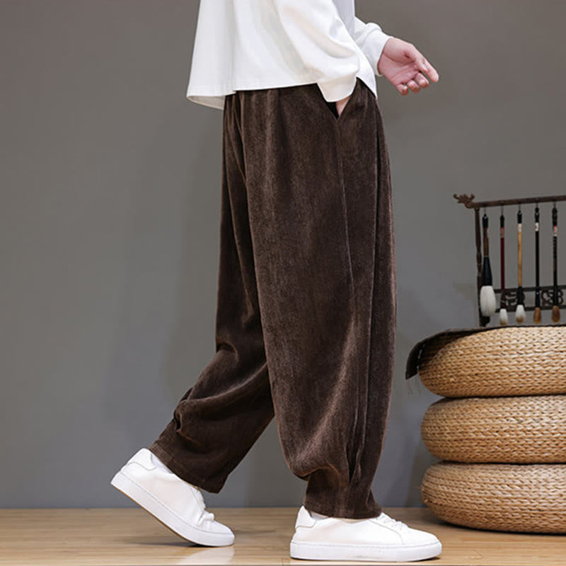 Nimara Ritual Winter Pure Color Cotton Men's Harem Thickened Fleece-lined Pants With Pockets