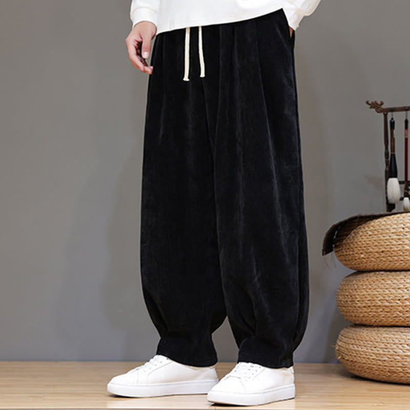 Nimara Ritual Winter Pure Color Cotton Men's Harem Thickened Fleece-lined Pants With Pockets