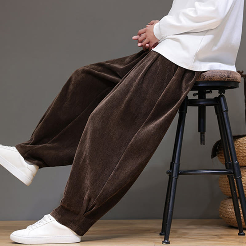 Nimara Ritual Winter Pure Color Cotton Men's Harem Thickened Fleece-lined Pants With Pockets