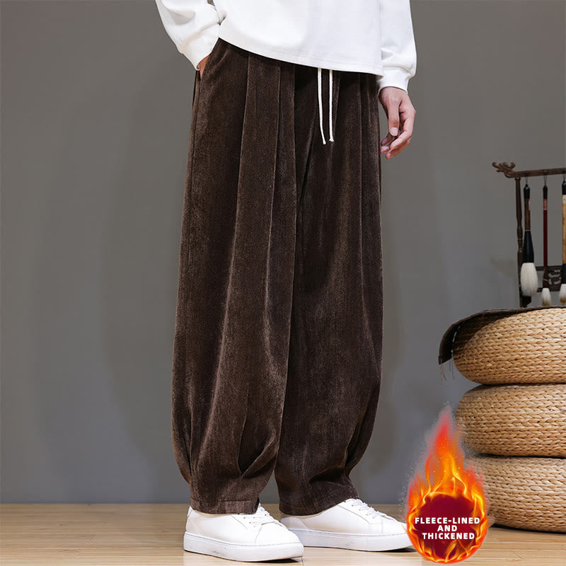 Nimara Ritual Winter Pure Color Cotton Men's Harem Thickened Fleece-lined Pants With Pockets