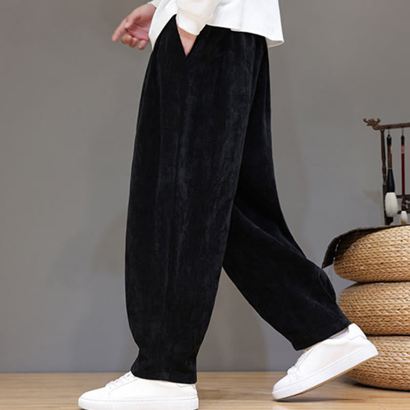 Nimara Ritual Winter Pure Color Cotton Men's Harem Thickened Fleece-lined Pants With Pockets