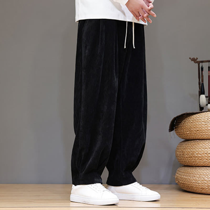 Nimara Ritual Winter Pure Color Cotton Men's Harem Thickened Fleece-lined Pants With Pockets