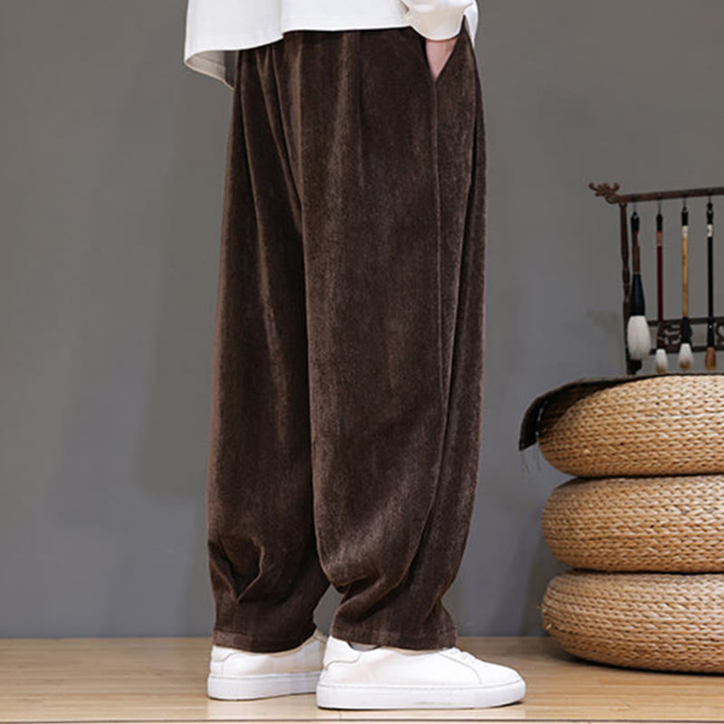 Nimara Ritual Winter Pure Color Cotton Men's Harem Thickened Fleece-lined Pants With Pockets