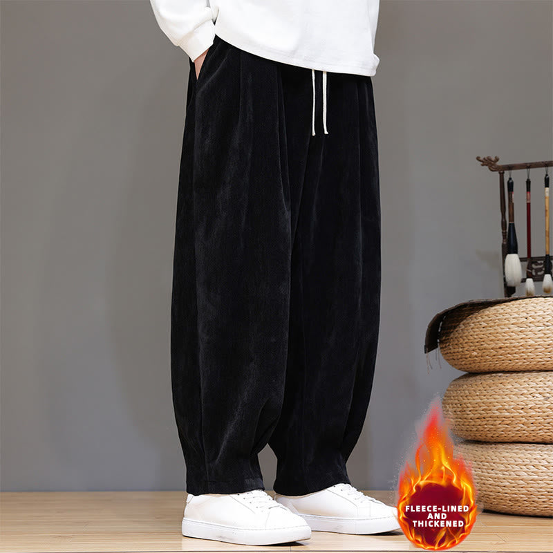 Nimara Ritual Winter Pure Color Cotton Men's Harem Thickened Fleece-lined Pants With Pockets