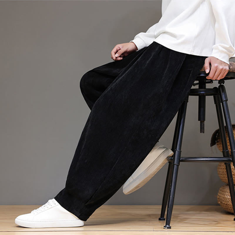 Nimara Ritual Winter Pure Color Cotton Men's Harem Thickened Fleece-lined Pants With Pockets
