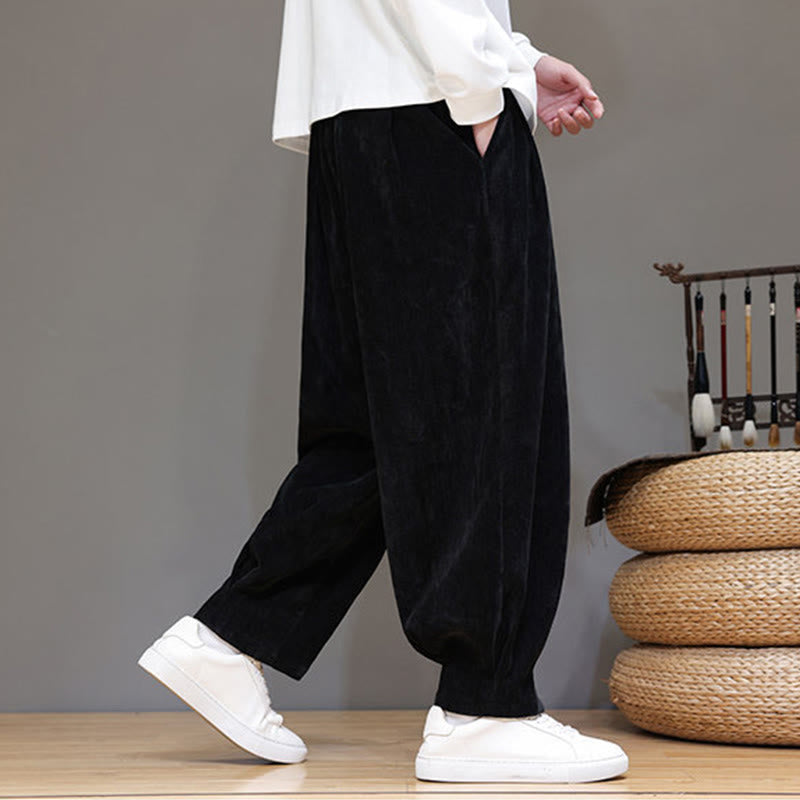 Nimara Ritual Winter Pure Color Cotton Men's Harem Thickened Fleece-lined Pants With Pockets