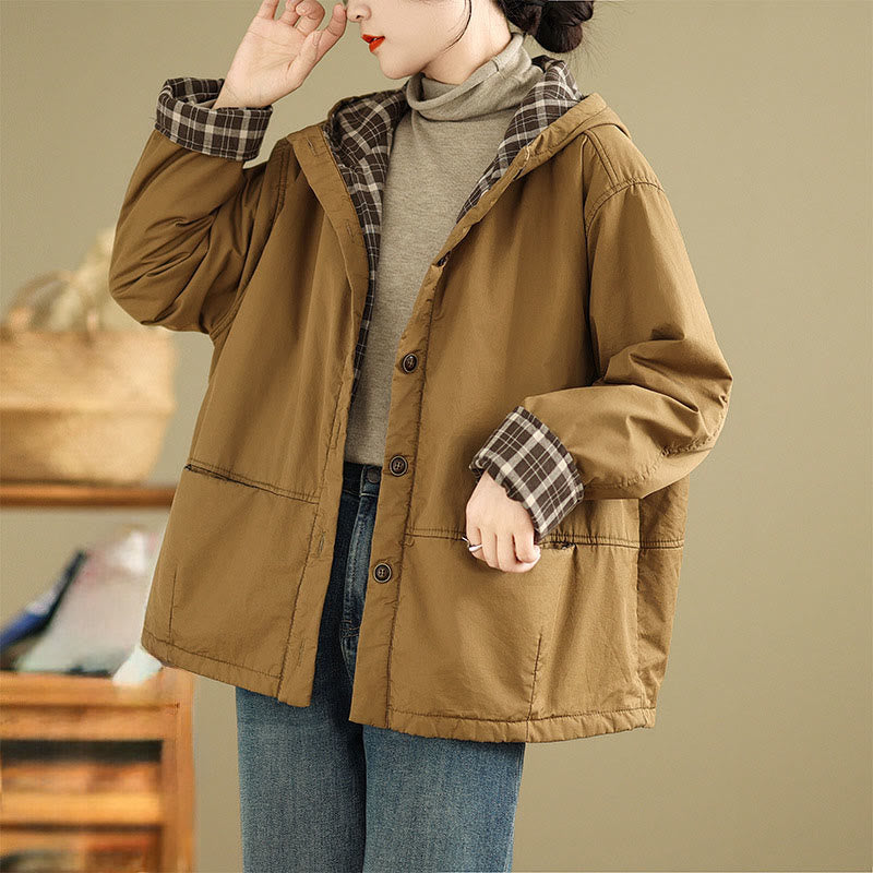 Nimara Ritual Plaid Hoodie Pattern Women's Long Sleeve Cotton Thickened Jacket With Pockets