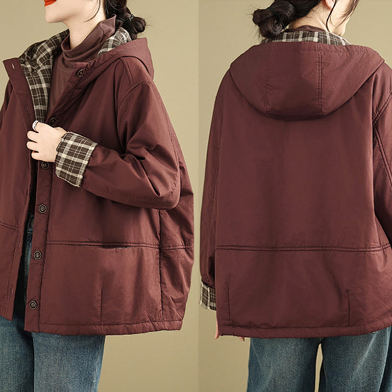 Nimara Ritual Plaid Hoodie Pattern Women's Long Sleeve Cotton Thickened Jacket With Pockets