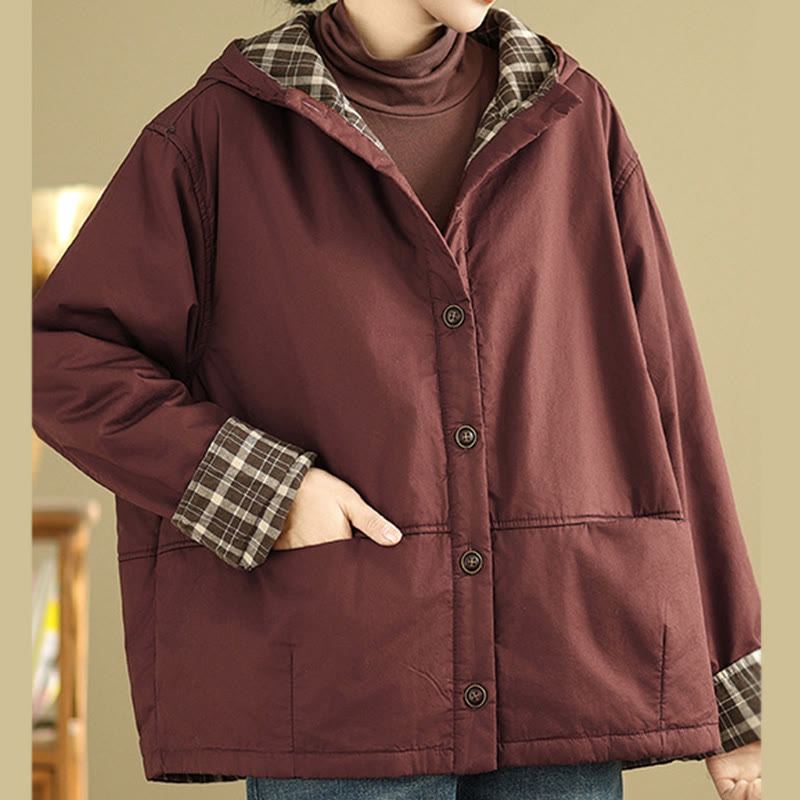 Nimara Ritual Plaid Hoodie Pattern Women's Long Sleeve Cotton Thickened Jacket With Pockets