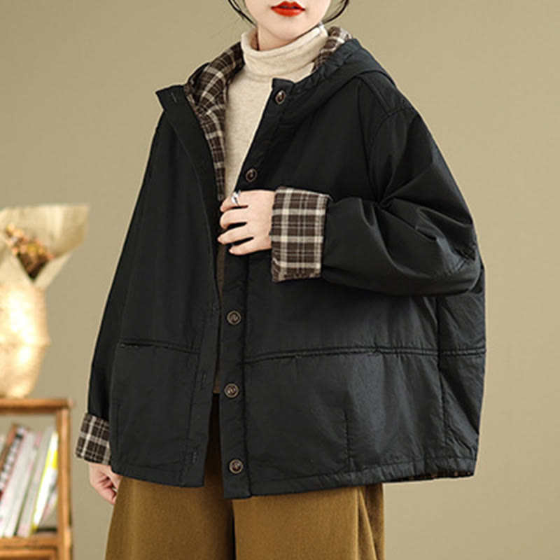 Nimara Ritual Plaid Hoodie Pattern Women's Long Sleeve Cotton Thickened Jacket With Pockets