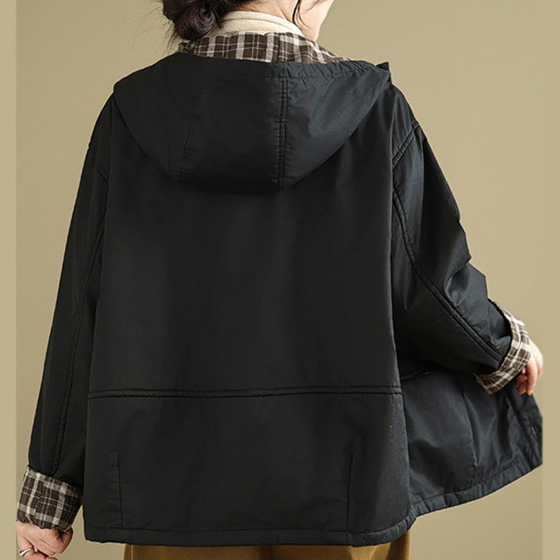 Nimara Ritual Plaid Hoodie Pattern Women's Long Sleeve Cotton Thickened Jacket With Pockets