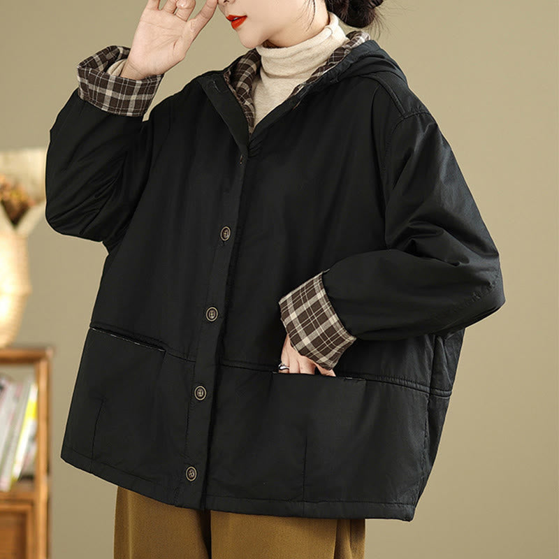 Nimara Ritual Plaid Hoodie Pattern Women's Long Sleeve Cotton Thickened Jacket With Pockets